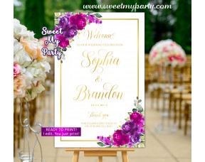 Purple Fuchsia Wedding Welcome Sign,Purple Fuchsia Welcome sign,(127w)